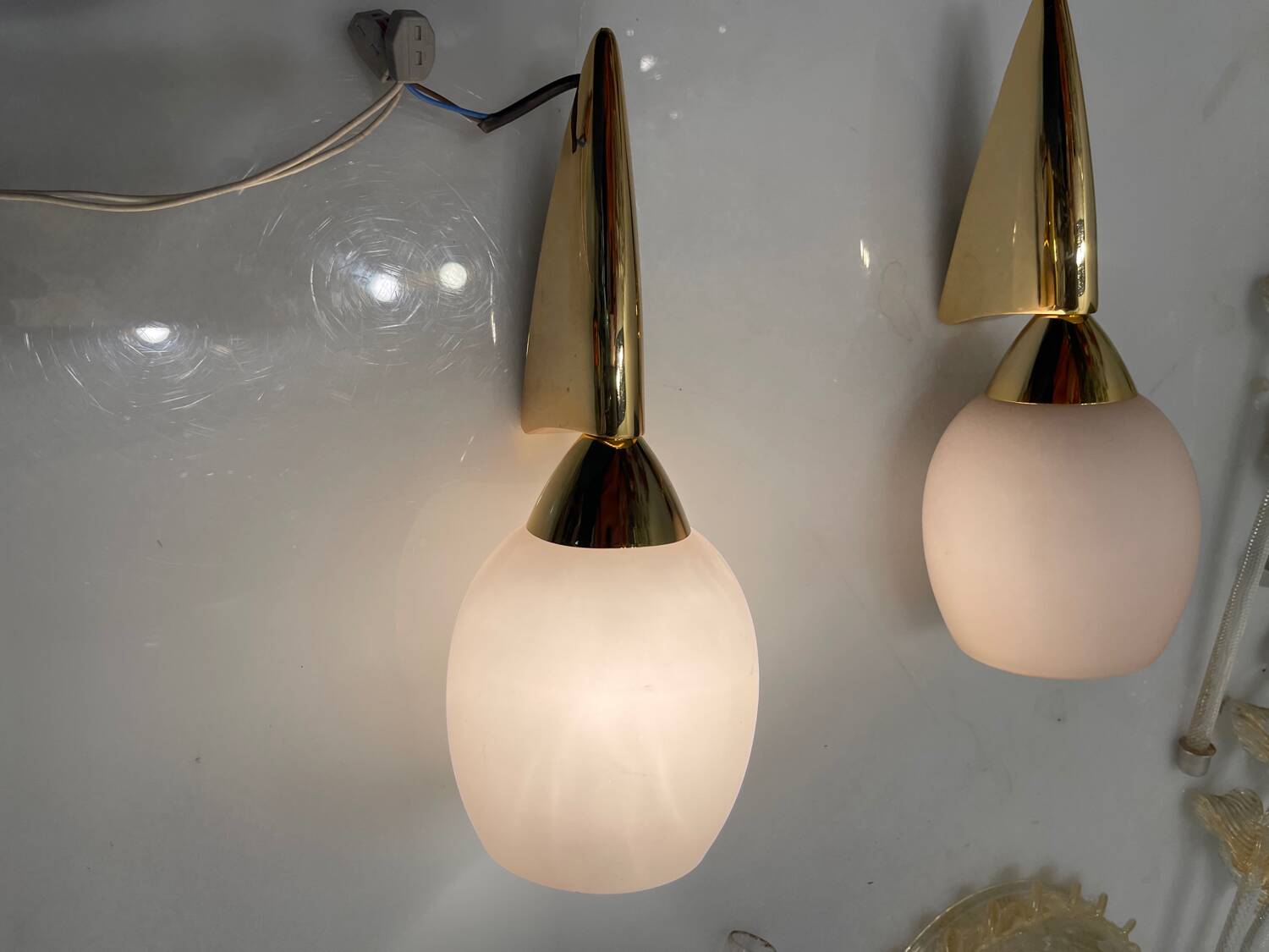 Pink Opaline Glass Brass Sconces Set of 2 1960’s