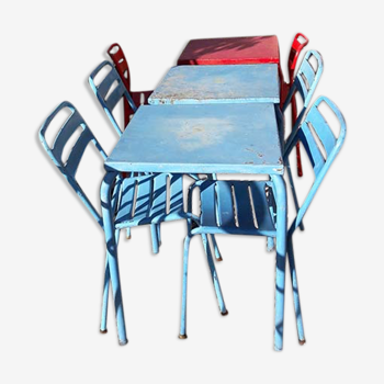 Set of metal bistro tables and chairs