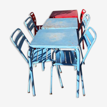 Lot de 3 tables et 6 chaises bistrot en métal