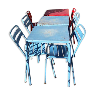 Set of metal bistro tables and chairs