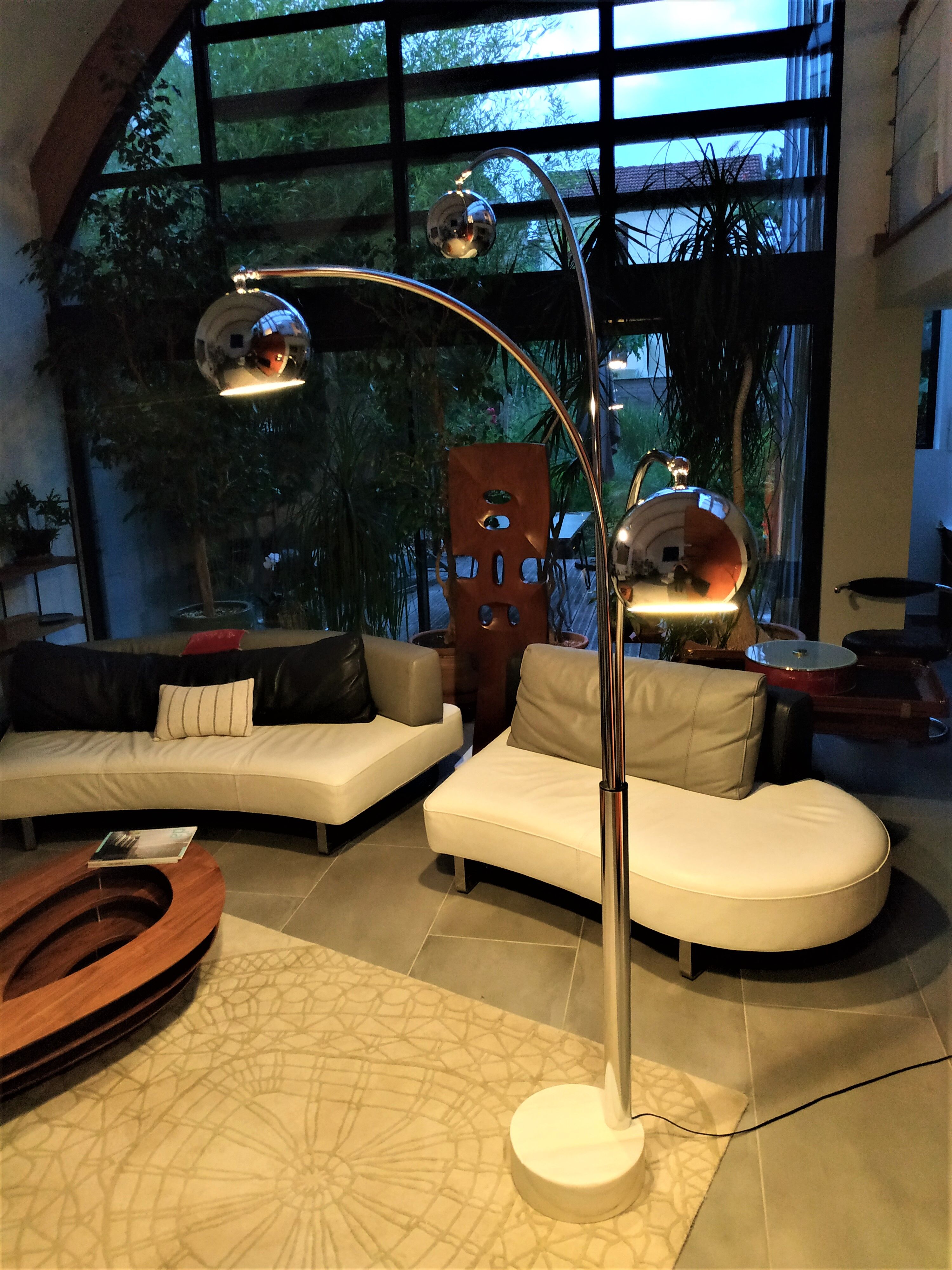 Floor lamp Chromed thrush three branches very 70s by Goffredo Reggiani