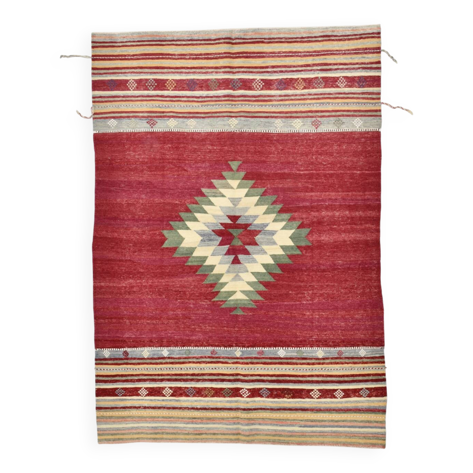 Wine Red & Green Turkish Kilim Rug, 156x224Cm