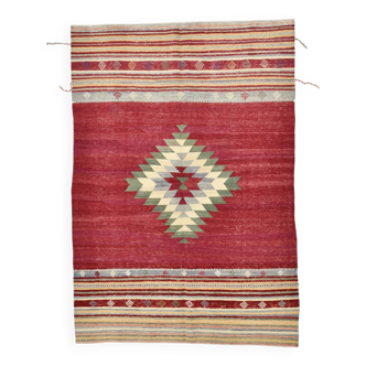 Wine Red & Green Turkish Kilim Rug, 156x224Cm