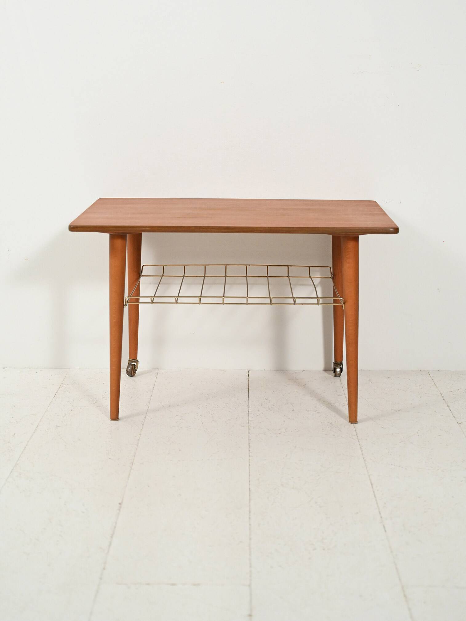 Scandinavian Teak Coffee Table with brass shelf