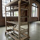 VINTAGE INDUSTRIAL WOODEN SHELF ON WHEELS