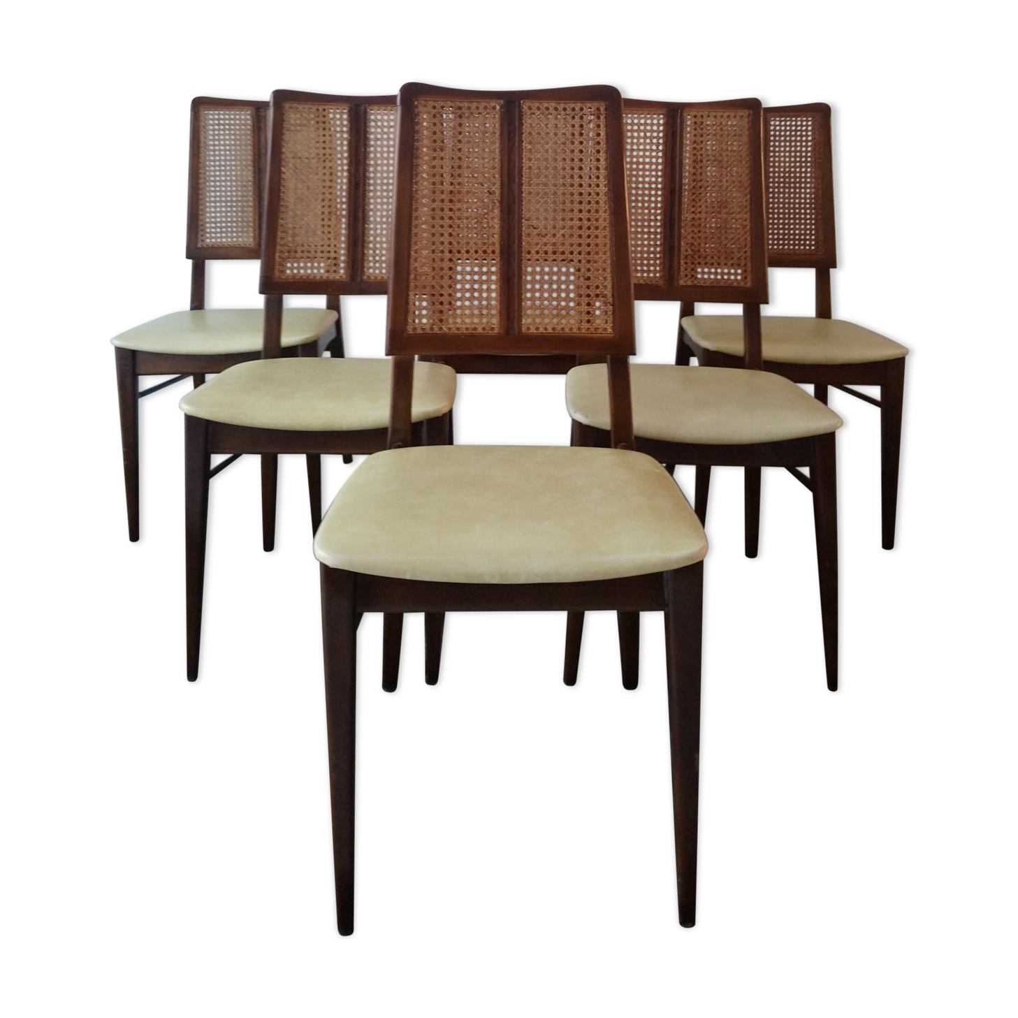 Suite of 6 vintage skai chairs and 60s canned backrest