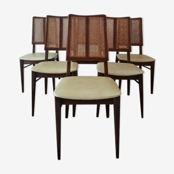 Suite of 6 vintage skai chairs and 60s canned backrest