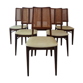 Suite of 6 vintage skai chairs and 60s canned backrest