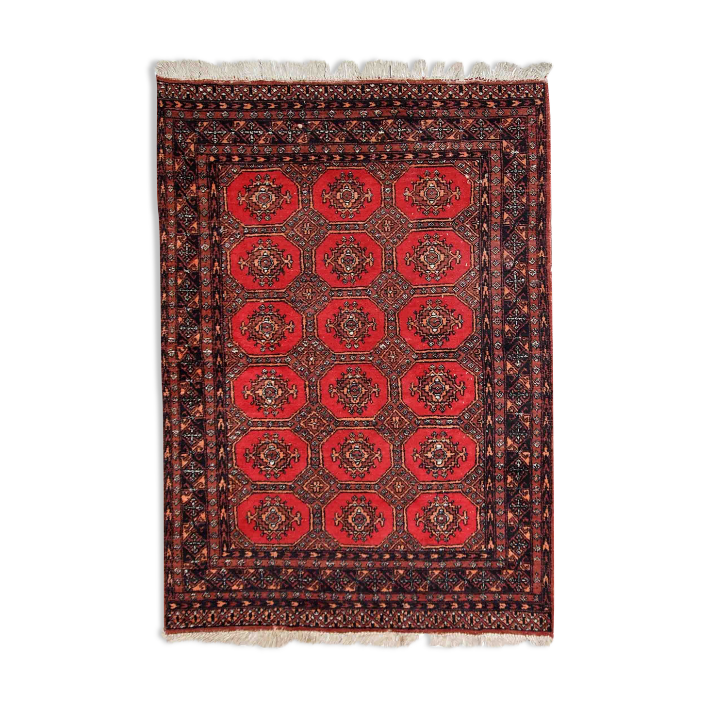 Vintage carpet Uzbek Bukhara handmade 121cm x177cm 1960s, 1C740