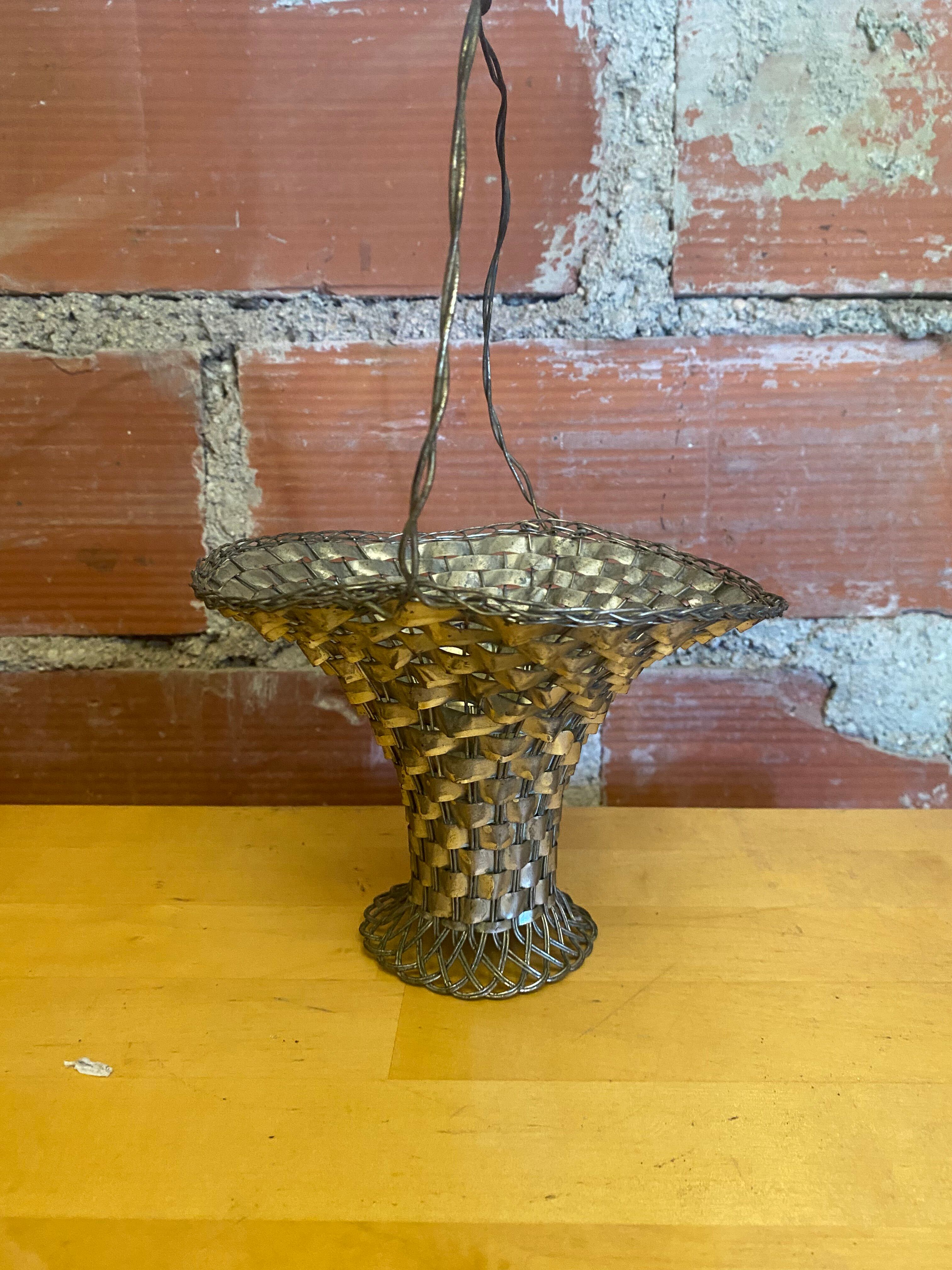 Panier Tressé Ancien Metal Argenté Vintage #E015