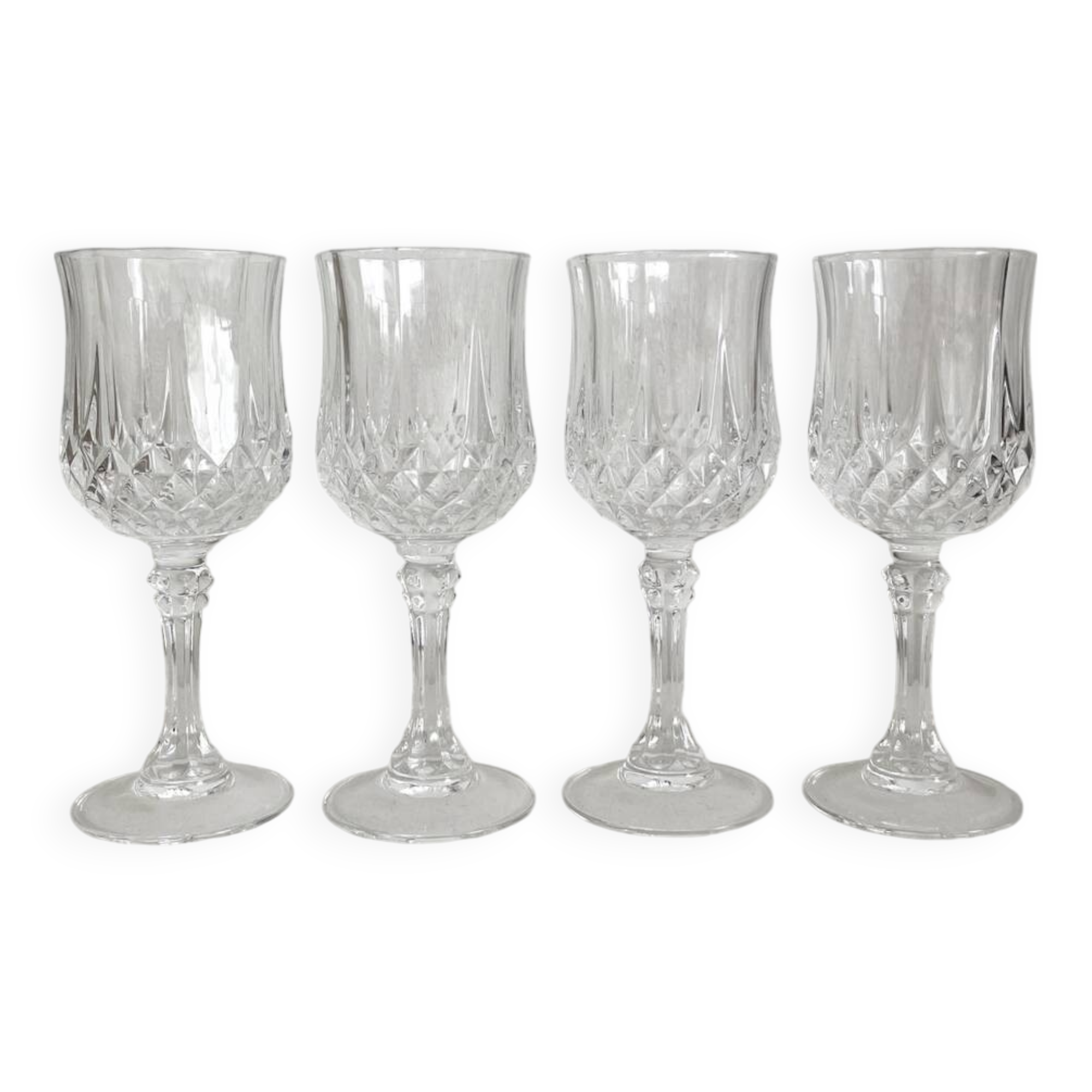 4 white wine stemmed glasses in Arques crystal, Longchamp vintage model