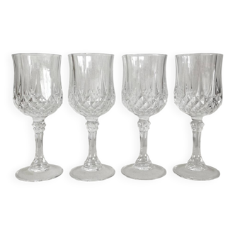 4 white wine stemmed glasses in Arques crystal, Longchamp vintage model