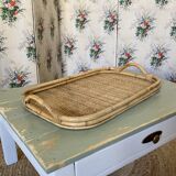 Vintage service tray in bamboo and rattan