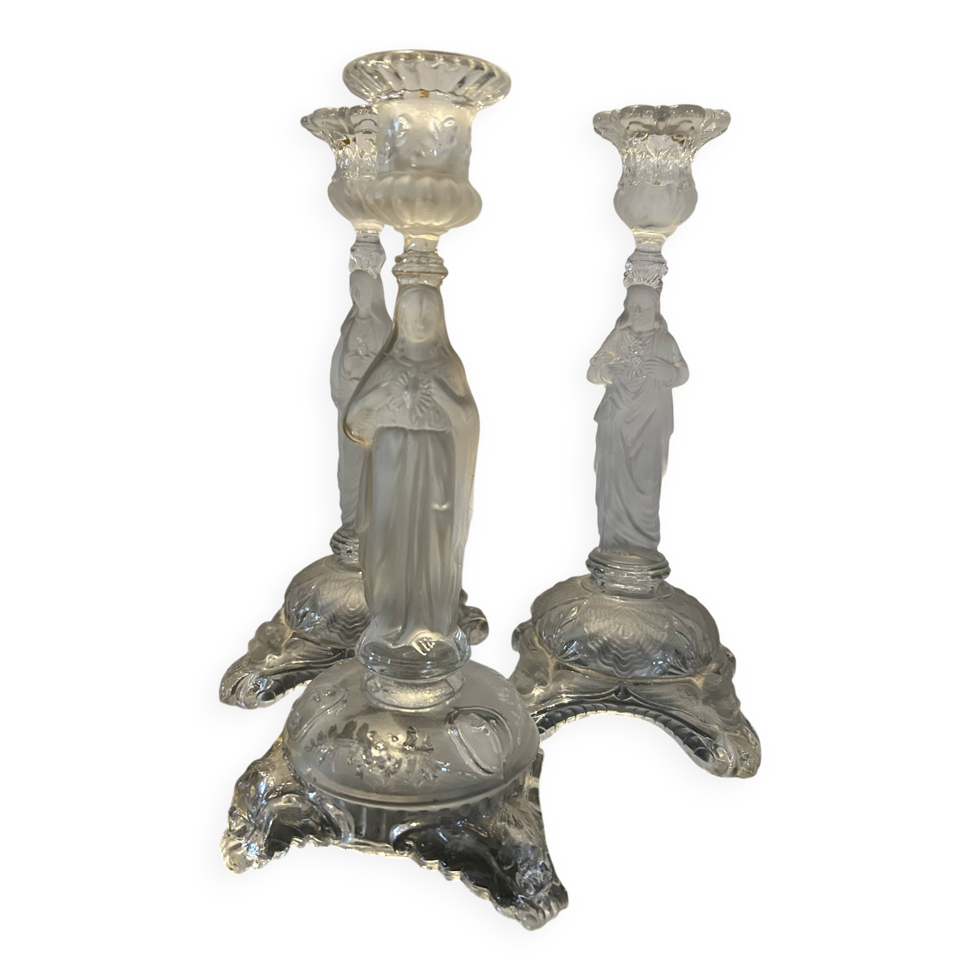3 clear glass candle holders