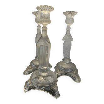3 clear glass candle holders
