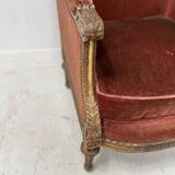 Two Louis XVI style wing chairs in gilded wood, 20th century