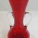 Vintage red glass vase with handles – Murano style – 1970s – Decorated