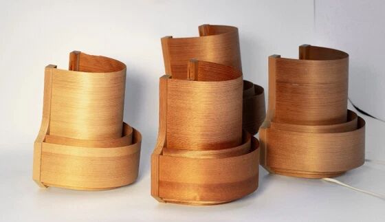 Four wall sconces in pine veneer model 4408 by Translandia - Denmark 1970s.