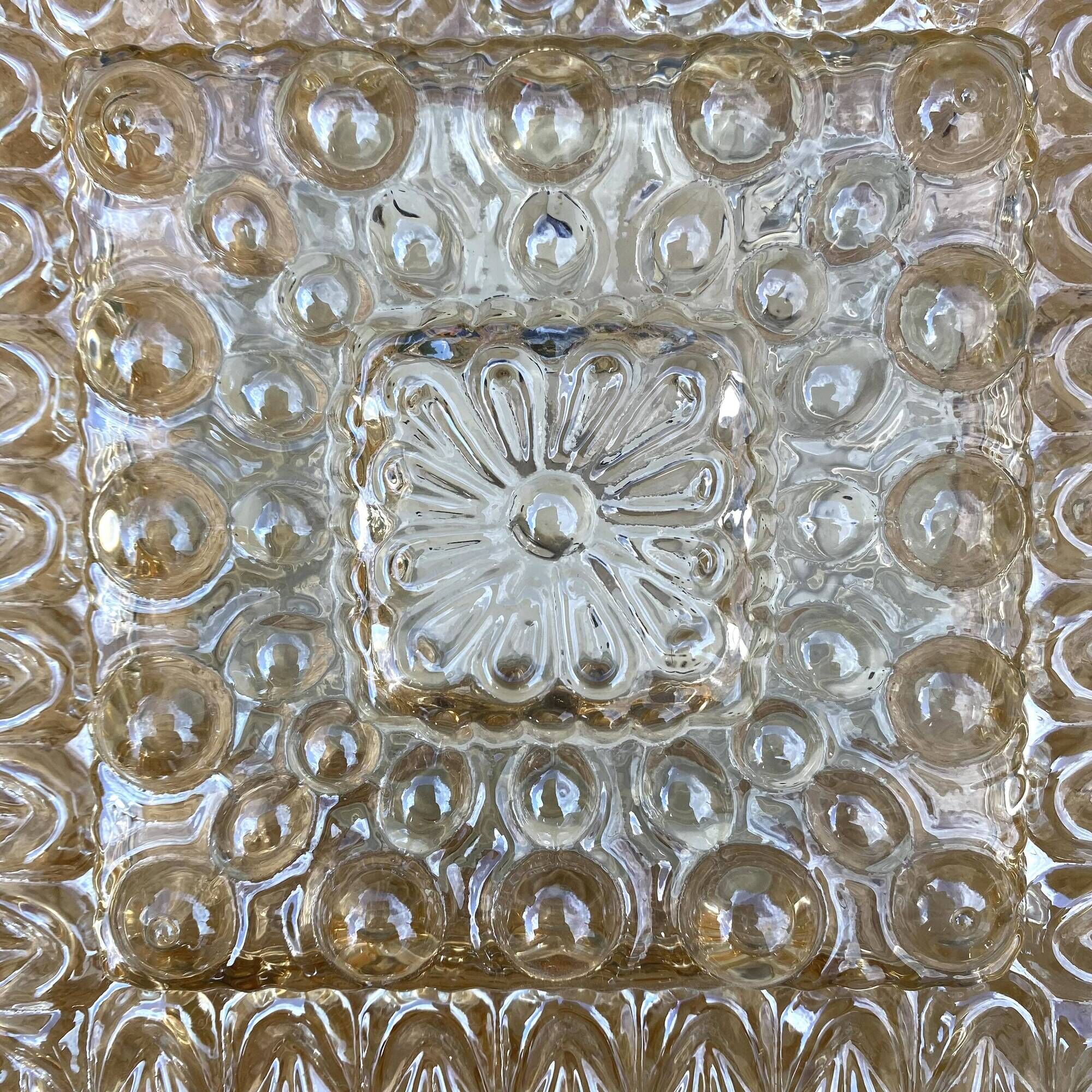2 square ceiling lights in amber glass, 70s-80s