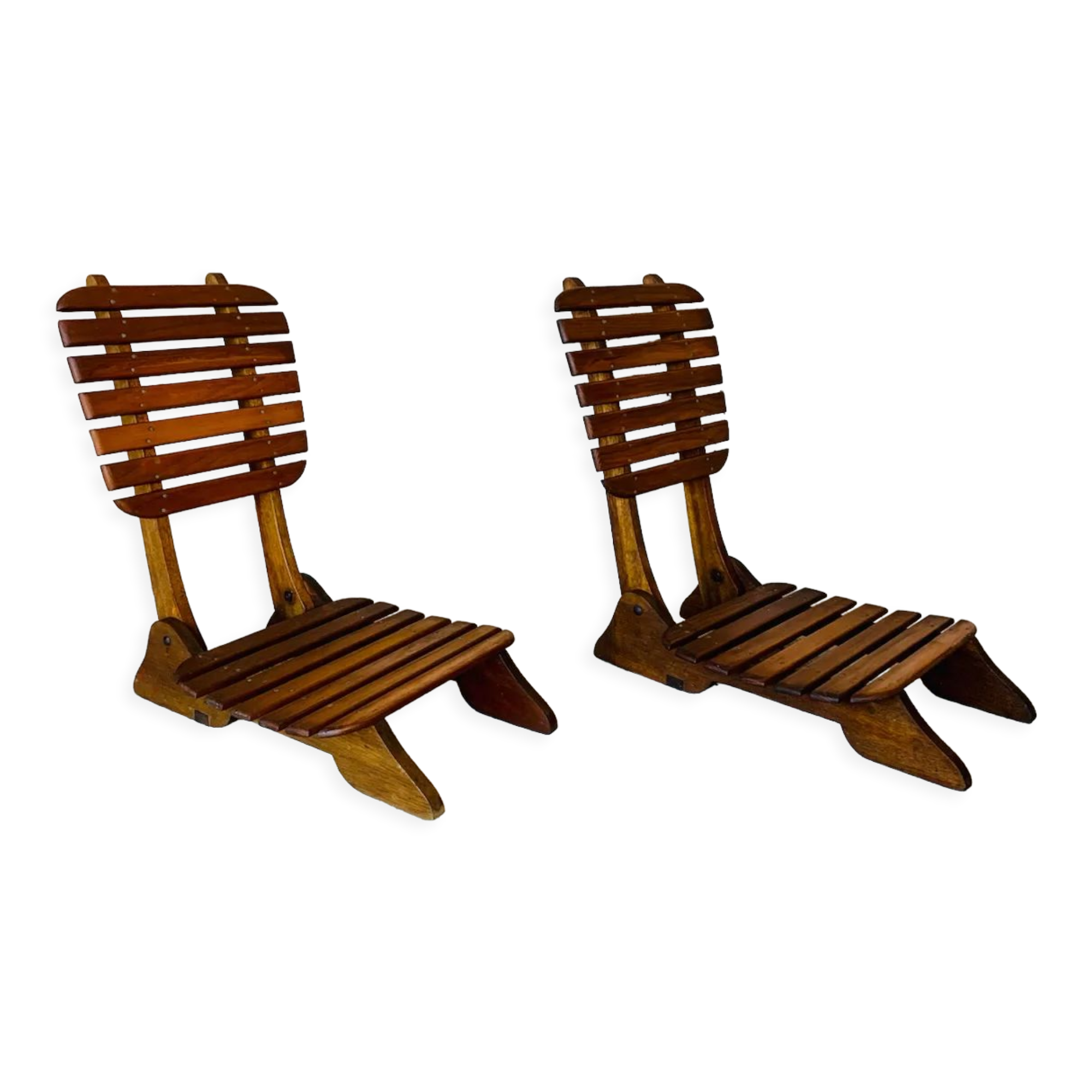 Pair of vintage folding chairs with slats, 1950-1960
