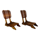 Pair of vintage folding chairs with slats, 1950-1960