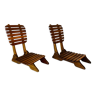 Pair of vintage folding chairs with slats, 1950-1960