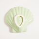 Vintage decorative plate in wood and ceramic with green shells, France, 1960s.