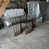 Rectangular glass dining table with brass legs, 1970s.