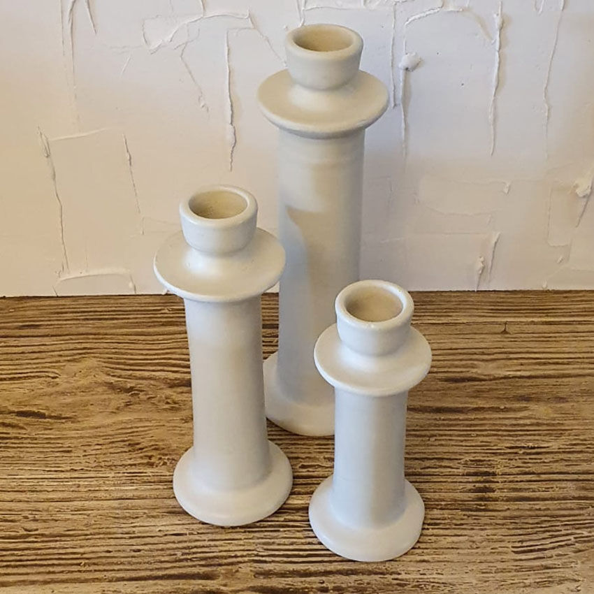 Set de trois bougeoirs en tadelakt blanc