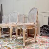 Set of six Louis XV style lacquered wood caned chairs