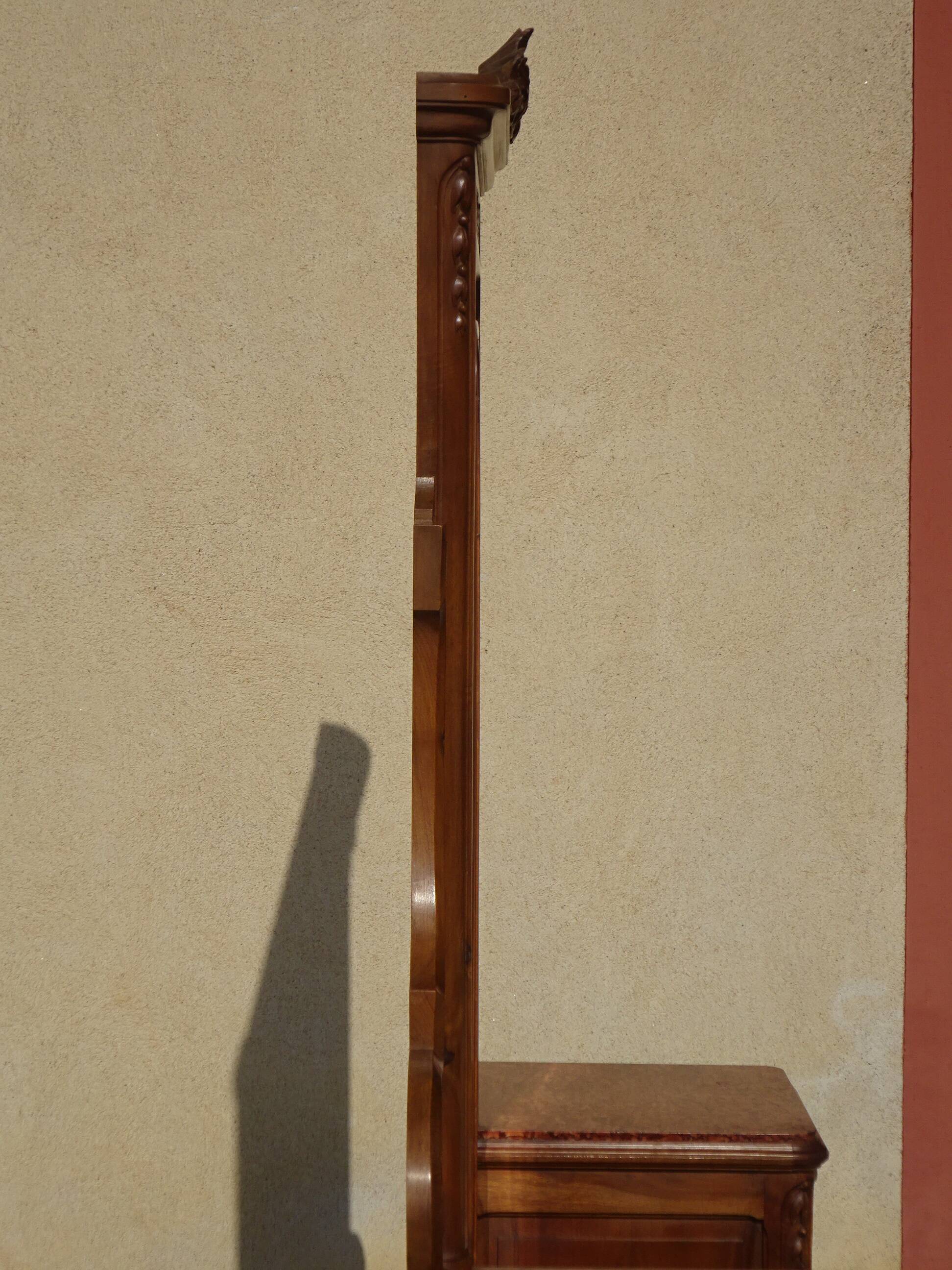 Walnut dressing table with mirror, storage and marble.