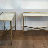 Pair of brass side tables with antique mirrored tops from Maison Jansen
