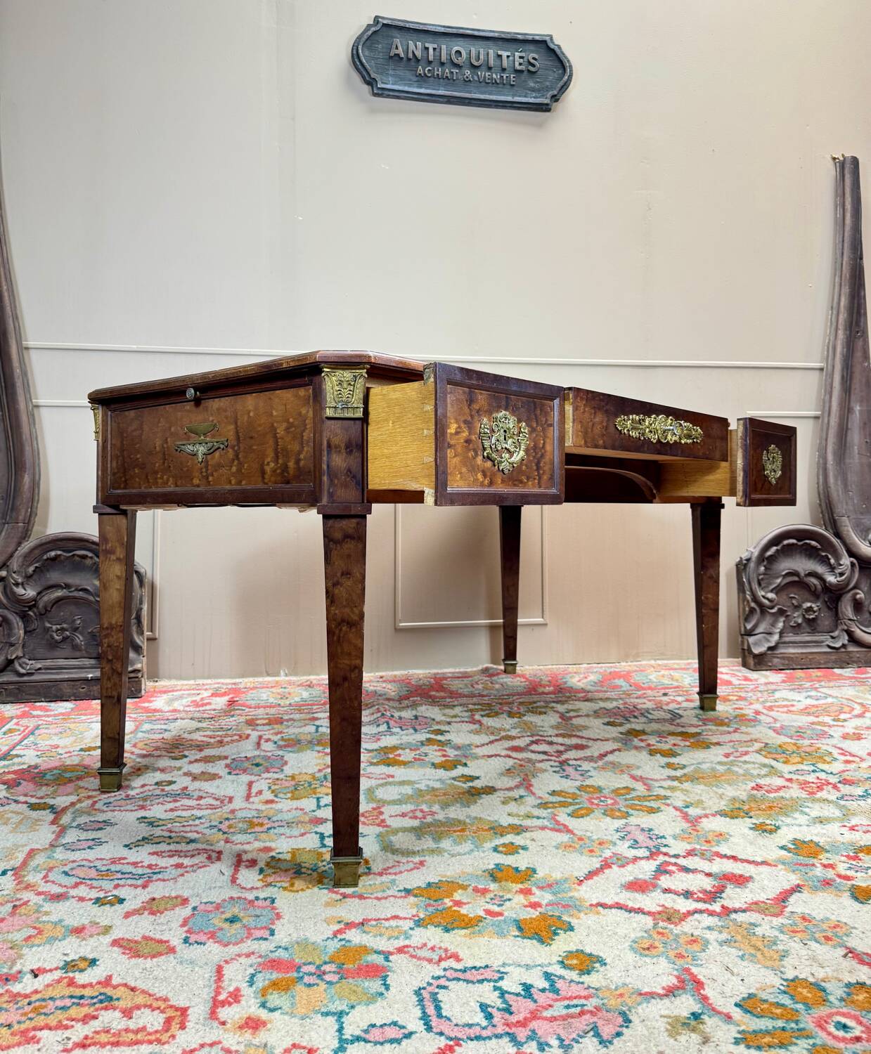 Bureau Plat Double Faces En Acajou De Style Louis XVI XIX Eme Siècle