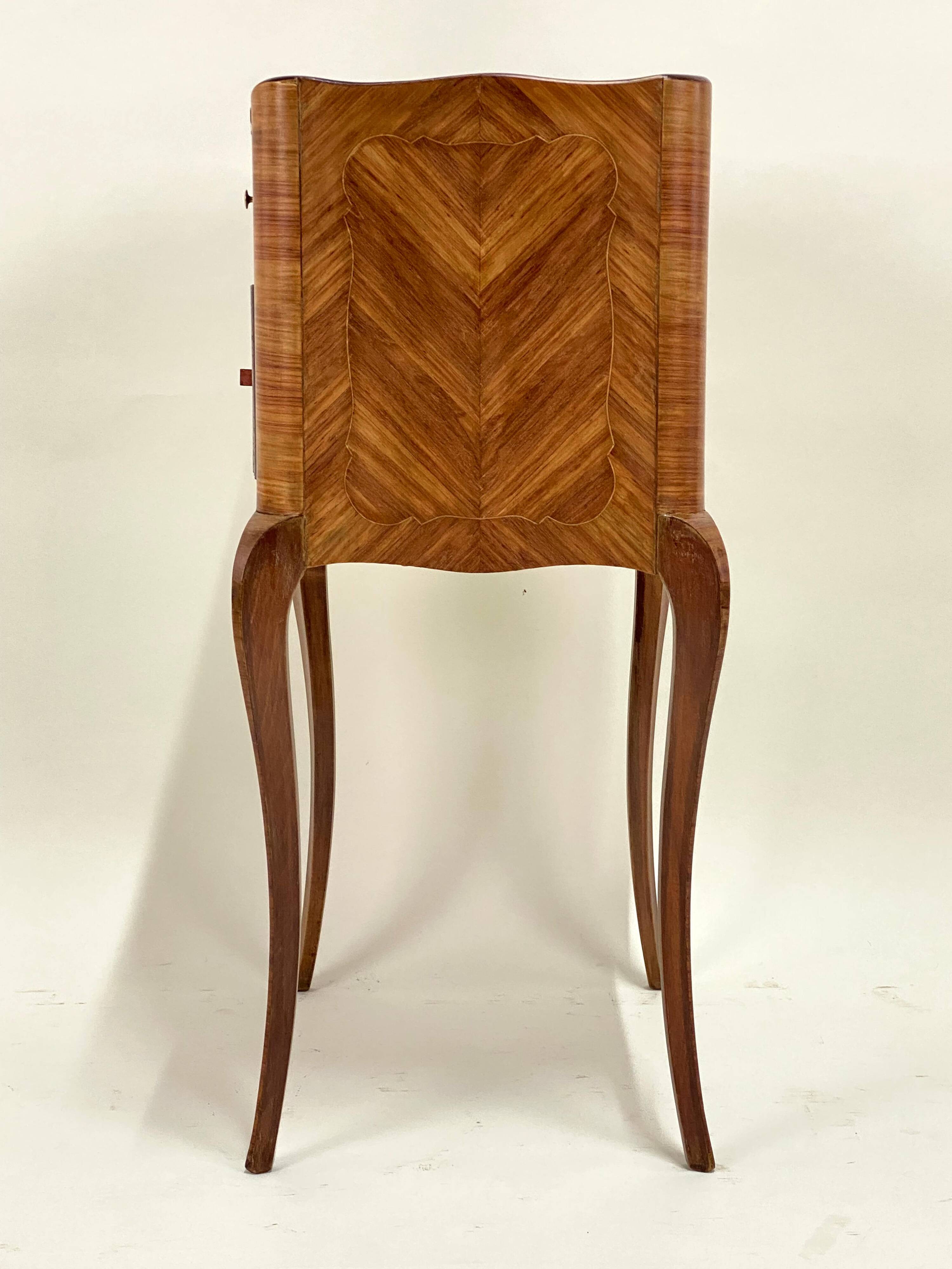 Antique Louis XV Style Bedside Table - Wood & Leather