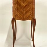 Ancien Chevet Table de Nuit Style Louis XV - Bois & Cuir