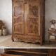 Large carved antique wardrobe – solid wood – country style / farmhouse