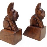 Pair of bookends 1930, wooden dogs