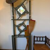 Porte manteau vestiaire art déco en bois patiné vert