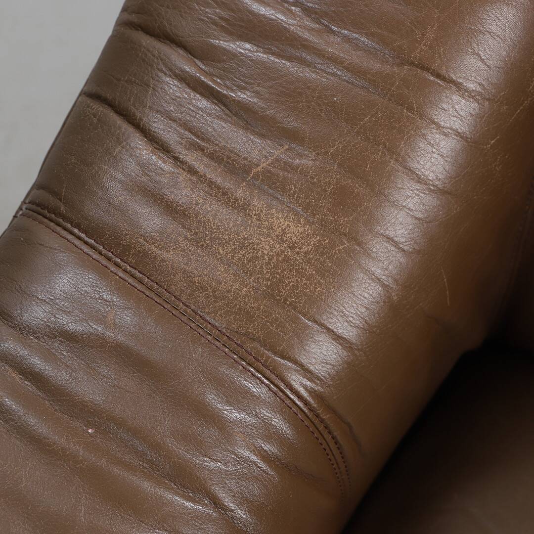 Vintage Pair of Brown Leather Lounge Armchairs — Second Half of the 20th