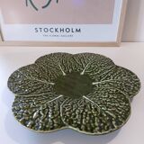 Ceramic cabbage leaf barbotine serving dish