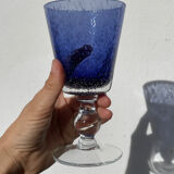Set of 5 blue bubble stemmed glasses
