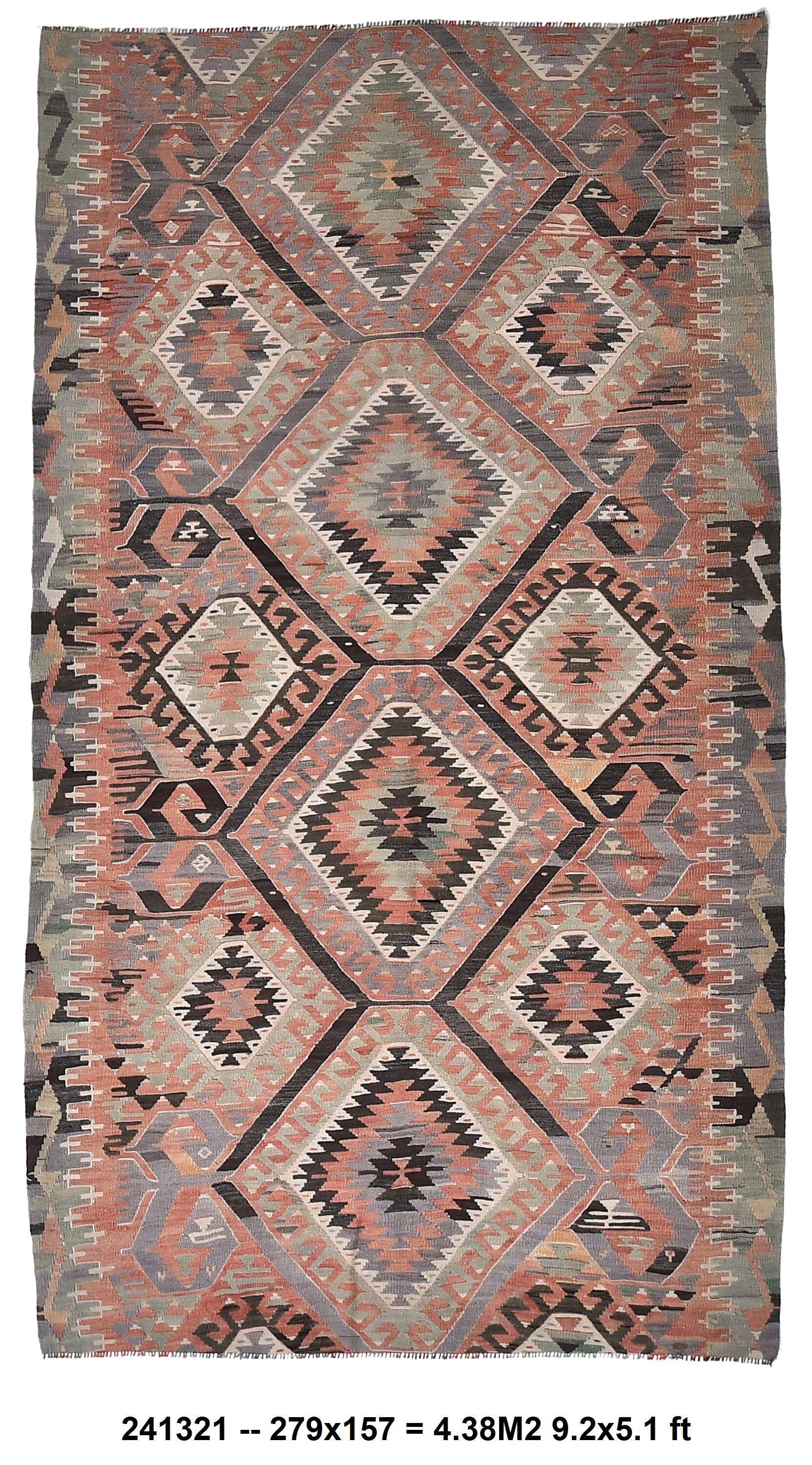 5x9 Red & Brown Tribal Kilim Rug 157x279Cm