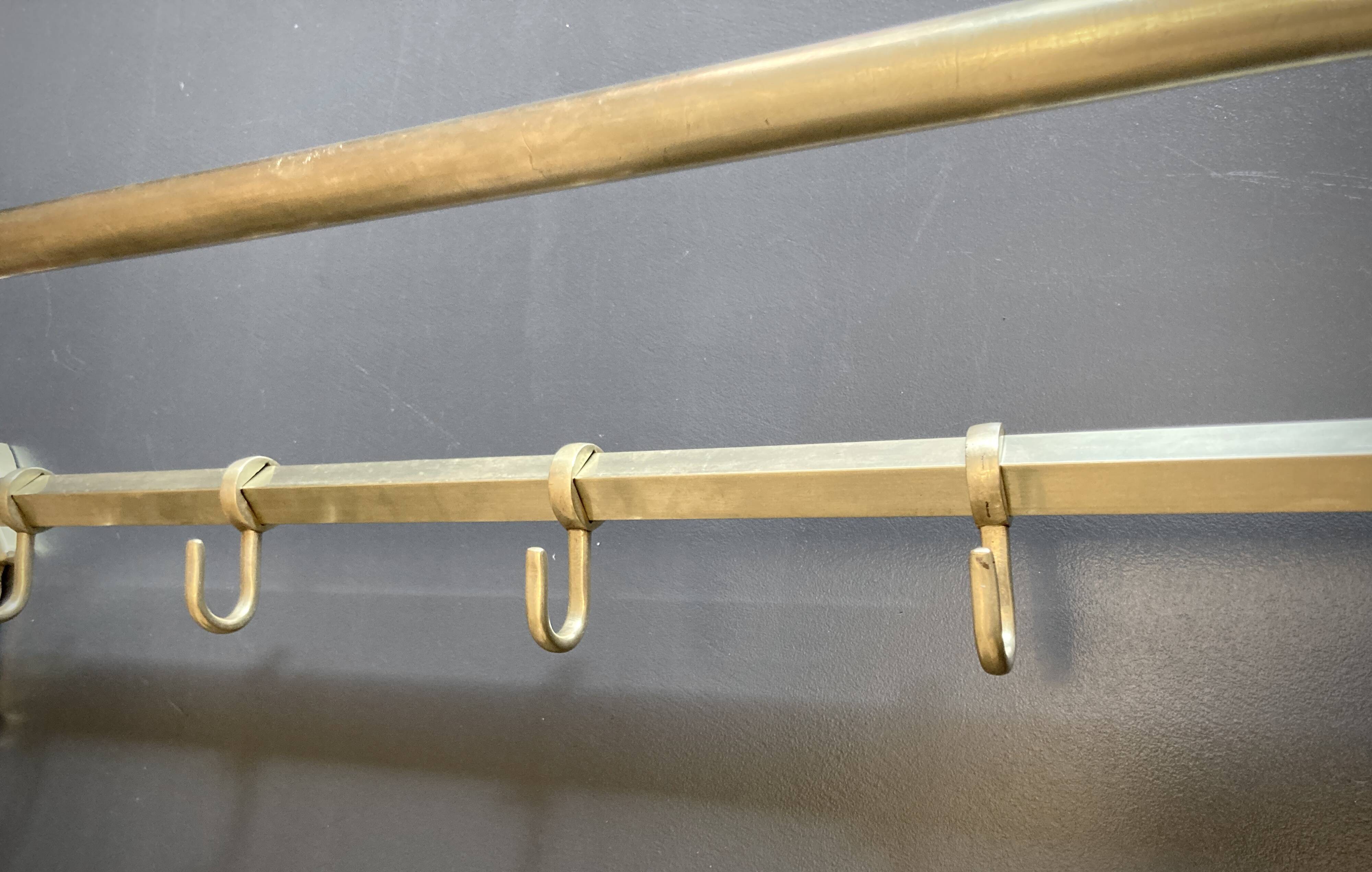 Art-deco wall-mounted coat rack in brass