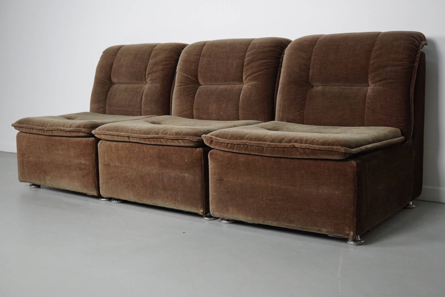 Vintage velvet brown / green modular sofa, 3-elements