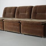 Vintage velvet brown / green modular sofa, 3-elements