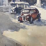 Painting "Bouquiniste - Quais de Seine" Paris Watercolor circa 1950 signed + frame