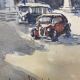 Painting "Bouquiniste - Quais de Seine" Paris Watercolor circa 1950 signed + frame