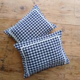 Set of 2 vintage cushions, blue gingham