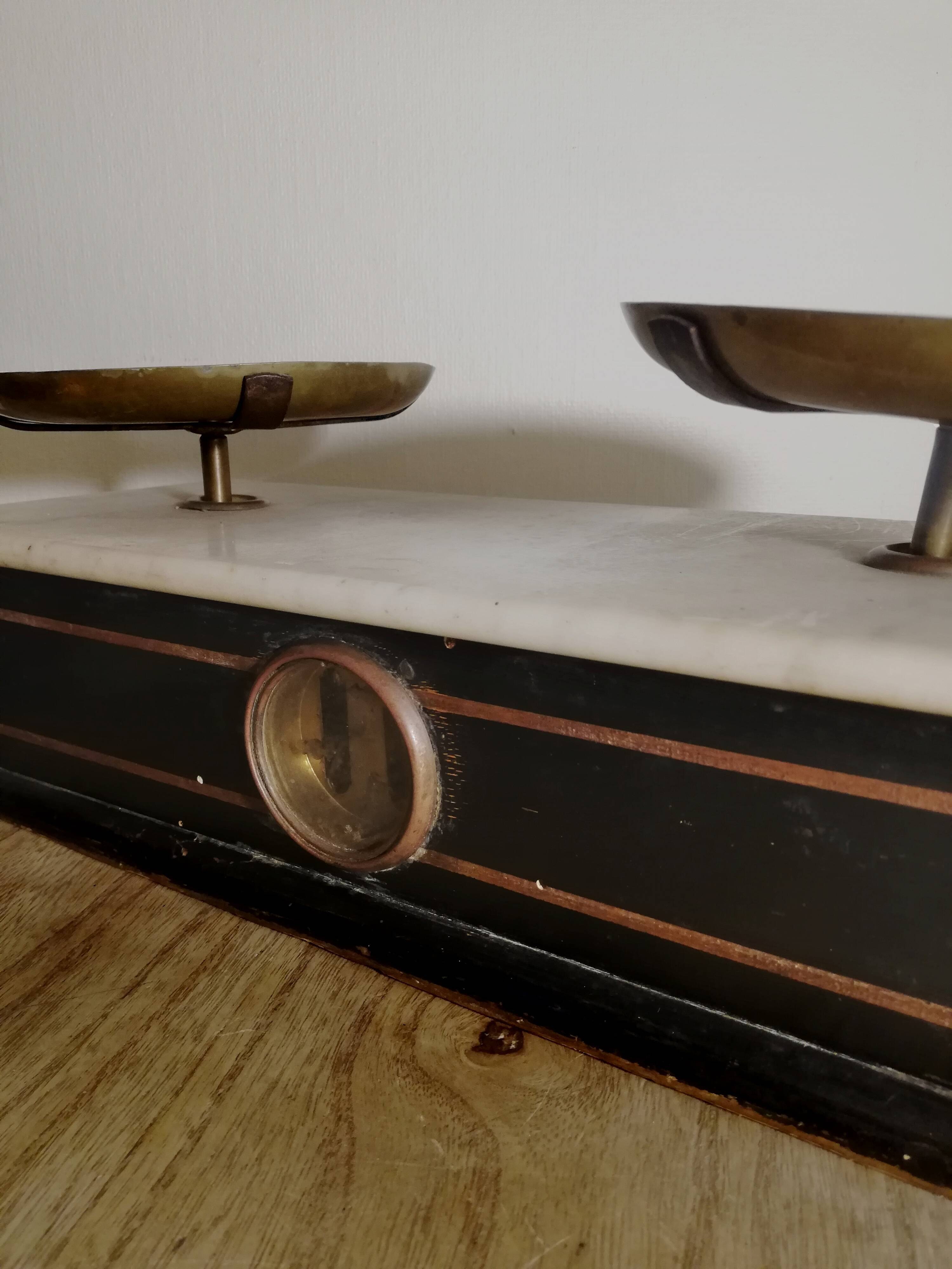 Napoleon III balance in blackened wood and white marble
