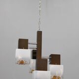 1970s Italian chandelier with Murano glass shades and anodized metal frame
